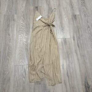 Urban Outfitters Linen Tan Striped Midi Dress